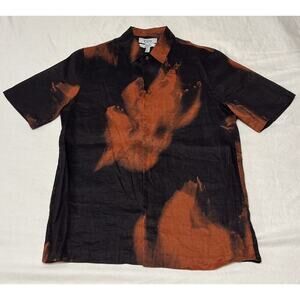 COS Men’s S Linen S/S Regular Fit Button Up Shirt Red/Black Flame Lava Dye NWOT